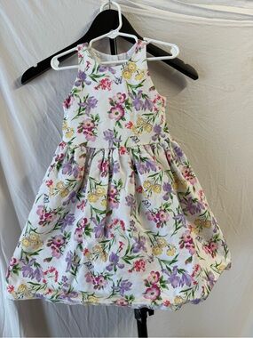 Girls' Floral Fit & Flare Dress - White with Purple, Yellow & Pink Flowers